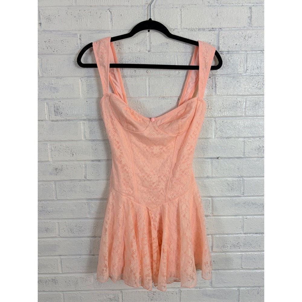 Dolls Kill Sugar Thrillz Lace Corset Dress Womens M Peach Coquette Babydoll Fit - Picture 2 of 12